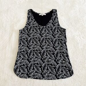 Loft Tank Top Size S Black and White Leaf Print Sleeveless Blouse